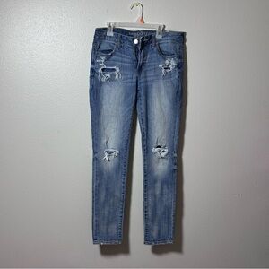 American Eagle Women Acid Wash Denim Distressed Super Stretch Jeans size 10 Reg.